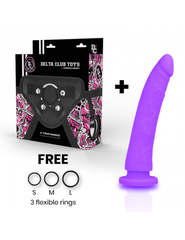 DELTA CLUB TOYS HARNAIS + DONG SILICONE VIOLET 17 X 3CM