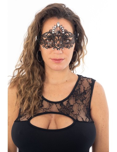 Masque vénitien Gemma rigide noir avec strass - HMJ-055BK