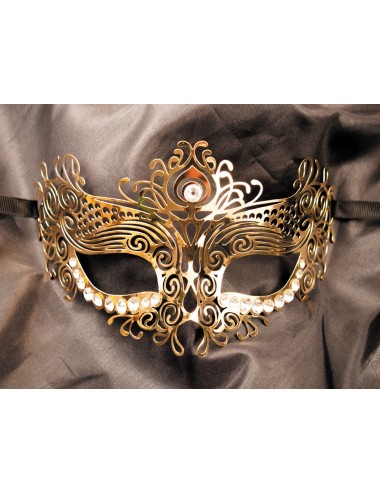 Masque vénitien Ornella rigide doré avec strass - HMJ-031B