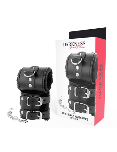 DARKNESS - MENOTTES AJUSTABLES EN CUIR NOIR AVEC DOUBLURE