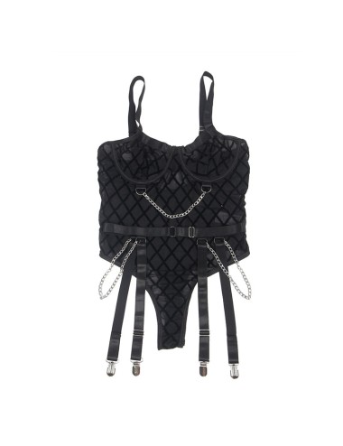 SUBBLIME - 9542277 BODY AVEC CHAÎNES + PORTE-JARRETELLES NOIR L/XL