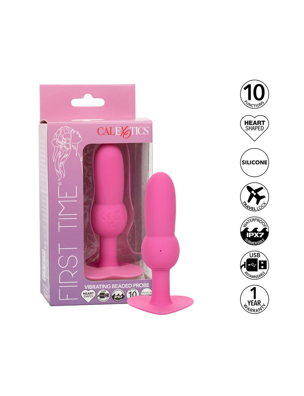 CALEXOTICS - FIRST TIME SONDE ANAL PLUG PERLÉE 10 VIBRATIONS ROSE