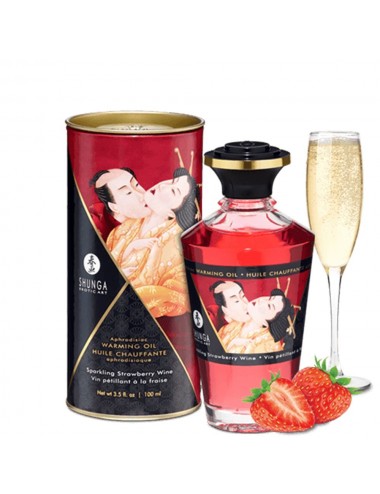 Huile chauffante fraise comestible 100ml - CC812008 - Huiles de massage - Shunga
