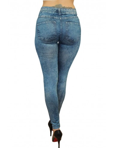 Lingerie - Grande Tailles - Legging bleu effet jean moulant délavé - FD1016 - Fashion Diffusion
