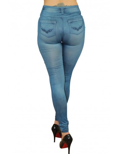 Lingerie - Grande Tailles - Legging bleu style jean moulant avec impressions sur poches - FD1018 - Fashion Diffusion