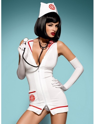 Lingerie - Costumes sexy - Costume sexy d'infirmière blanche et rouge avec stéthoscope Emergency - Obsessive
