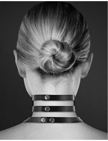 Sextoys - Bondage - SM - Collier en cuir noir SM triple lanière avec anneau métal argenté - CC6060060010 - Bijoux Pour Toi